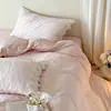 Luxo Leve Francês Fio 100% Algodão Tingido em Fio Jacquard Grande Ar Escovado Toque de Alta Qualidade Conjunto de Roupa de Cama de Quatro Peças Capa de Edredom