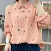 Camisa de Manga Larga de Gasa de Algodón de Doble Capa, Suave, Transpirable y Amigable con la Piel, con Bordado de Hojas Fresco y Sencillo para Mujer, Top Artístico de Algodón Puro Estilo Mori