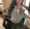 Terciopelo alemán cálido manga larga 5030# otoño/invierno Joker escote camiseta inglesa de manga larga lijado cómoda delgada chaqueta para damas