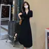 Vestido de cuello en V para mujer, nuevo estilo coreano de verano, vestido elegante y con clase, talla grande, que disimula la barriga, vestido largo de línea A adelgazante