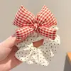 Elástico de cabelo para meninas com laço e bolinhas, scrunchie para crianças, faixa de cabelo elástica que não danifica o cabelo, acessório de cabelo para coque