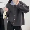 Cardigan de Tricô Cor Sólida Gola Redonda Estilo Coreano Estilo Chanel Feminino Outono e Inverno Novo Estilo Preguiçoso Solto Suéter Macio e Sedoso Jaqueta Grossa