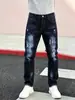Jeans para hombre populares de TEMU, de estilo europeo y americano, transfronterizos, modernos, de calle, rasgados, ajustados, elásticos, de pierna recta, para comercio exterior