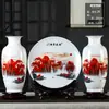Juego de Tres Adornos Cerámicos de Jingdezhen para Entrada de Sala, Florero, Plato de Exhibición para Oficina, Fabricante Estilo Chino