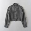 Jaqueta Suéter Trançado com Gola Polo Tendência para Mulheres, Cardigan Solto de Tricô para Outono e Inverno, Estilo Curto com Gola Meia-Alta