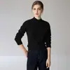 Suéter de cachemira de sarga de peso pesado con cuello semialto para mujer, jersey casual de punto de manga larga, color liso, prenda básica
