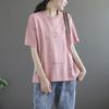 Camiseta informal de manga corta con cuello redondo y diseño artístico que combina con todo para mujer, nueva camiseta holgada y moderna de verano para mujer.