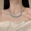 Colar de Franja Gota d'Água Azul Estilo Corte Francês para Vestido de Noite Exquisito Leve Luxo Alto Valor Corrente de Pescoço Única Acessório