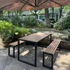 Conjunto de mesa e cadeiras de plástico-madeira para exterior para varanda, pátio, mesa e banco longos de lazer, parque, jardim, terraço, mesa e cadeira anticorrosivas de plástico-madeira