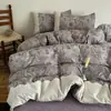 Juego de Cuatro Piezas con Borde de Encaje Vintage Clase A, Engrosado Otoño e Invierno, Fresco Juego de Ropa de Cama de Lino Floral
