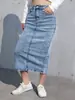 2026 Falda Vaquera Transfronteriza Casual Americana Casual Falda Midi Azul Claro Primavera y Verano Elástica Jean Vaquero Sencilla Temu