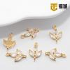 Pacote de ouro 14K micro zircão embutido ins pingente de três folhas diy artesanal frisado material banhado a ouro real cor de retenção pulseira acessórios