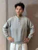 Camisa polo de manga larga estilo americano para hombre, modelo de principios de otoño, cuello henley de media botonadura, mangas raglán, color liso, top casual simple