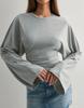 Ropa de Mujer de Otoño 2025 Nueva Transfronteriza Europea y Americana Amazon Elegante Color Puro Cuello Redondo Manga Larga Cintura Top Casual