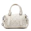 Bolsa Boston Cilíndrica com Studs de Diamante e Padrão Losango, Tendência Verão 2026 Nova Bolsa Vintage Versátil de Ombro e Transversal para Mulheres