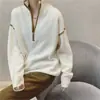 Suéter de Tricô Estilo Europeu Feminino Outono e Inverno Novo Estilo Zíper Gola Alta Listrado Suéter Feminino Quente Pulôver Top Tendência