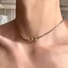 Colar de aço titânio europeu e americano com cor torcida dourada e prateada, unissex, design de nicho versátil, corrente grossa dourada enrolada em corrente tipo osso de cobra