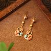 Diseño Original Estilo Chino Esmalte Cloisonné Aguja de Plata 925 Doble Folu Turquesa Artificial Completa Pendientes de Calabaza Estilo Antiguo para Mujer