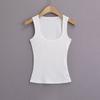 Chaleco Corto de Color Sólido Estilo Americano Combinación Perfecta Ajustado Cuello en U para Mujer Street Sports Spice Girl Hombro Estrecho Base Top Delgado Verano
