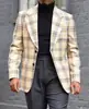 Blazer de comercio exterior a medida de un solo botón con dos botones y bolsillo grande para hombre, chaqueta de traje casual a cuadros de corte ajustado