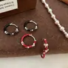 Brincos Retro Vermelhos Estilo Francês com Gotejamento de Óleo e Laço, Design de Nicho, Acessório Versátil Doce e Cool Estilo Ins