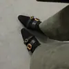 Botas Delgadas Elásticas con Hebilla de Cinturón Estilo Francés, Fáciles de Poner y Combinar, Botines Cortos Elásticos de Terciopelo con Peluche, Punta Cuadrada Pequeña, Botines Individuales Marrones de Tacón Bajo