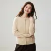 Diseño de Otoño e Invierno Nicho Sencillo Cuello Redondo Suéter de Cachemira Cardigan de Manga Larga para Mujer Moda Sencilla Botón Tejido Prendas de Abrigo