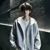 Moletom Cardigan Listrado Color Block Estilo Americano para Homens Outono Peso Pesado Ombro Normal Jaqueta Marca de Alta Qualidade Tendência Jaqueta com Capuz
