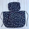 Delantal y pañuelo para la cabeza de estilo étnico con estampado floral azul para estancias en granjas, actividades de recolección de té, casas de té, actuaciones de baile de jardín de infantes, delantal de media longitud