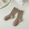 Calcetines de Media Caña Dulces para Niñas 25 Otoño/Invierno Nuevos Estilo Coreano Calcetines de Algodón para Niños con Borde Fruncido y Lazo Calcetines Holgados Lolita