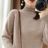 Suéter Feminino de Lã 100% Espesso de Sete Agulhas com Gola Semi-Alta, Novo Pulôver Tricot Básico Solto de Manga Comprida