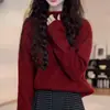 Suéter 100% Lã Novo Outono e Inverno Feminino Gola Alta Meio Tricô Cinza Botão Pulôver Solto Manga Longa Suéter
