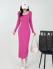 Vestido Tejido Estilo Elegante Japonés y Coreano Otoño e Invierno Cuello U Manga Larga Ajustado Largo Sobre la Rodilla Vestido Suéter de Fondo para Mujer