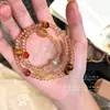 [Crema Dulce] Pulsera de Tres Círculos Multi-Tesoro de Citrino Natural para Atraer Riqueza y Transportar a Tu Novia y Esposa Pulsera de Cristal para Mujeres