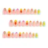30 Piezas de Uñas de Ropa de Playa de Verano, Pegatinas para Uñas de Estrella de Mar Dopamina Sol, Uñas Portátiles con Gradiente de Ola de Mar Atardecer