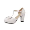 Sandalias de Mujer de Color Caramelo Zapatos Mary Jane de Charol Tacón Grueso Tacón Alto Hebilla en T Lazo Zapatos de Mujer