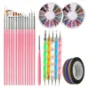 32 Piezas de Herramientas de Bolígrafo para Manicura, 15 Bolígrafos para Manicura, 5 Bolígrafos de Punto con Varilla Espiral Acrílica, 2.0 Hilo Dorado y Plateado para Pedrería