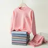 Conjunto de Ropa Interior Térmica para Niños Doble Cara de Felpa Ropa de Otoño para Niños Pantalones Terciopelo de Nieve para Niños Mayores Conjunto de Pijama para Niñas
