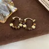 Pendientes Vintage de Piedra Ojo de Tigre para Mujer, Diseño de Nicho Otoño/Invierno, Elegantes Pinzas para Oreja Irregulares con Bloques de Color Metálicos