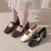 Sapatos Mary Jane estilo francês de bico quadrado e salto grosso, novo modelo primavera e outono 2026, adequados para combinar com saias, sapatos de salto alto retrô versáteis elegantes