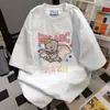 Hiphop2025 Verão Camiseta Solta Doce e Fresca Estampa de Desenho com Letras Manga Curta Estilo Casual Top para Mulheres Ins