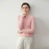 Camada Base Feminina de Cashmere Listrada de Gola Meia-Alta, Ajustada ao Corpo, para Outono e Inverno, Confortável, Amiga da Pele, Tricô Justo Tricô