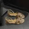Sandalias de tira con forma de H para mujer, nuevo modelo 2025, zapatillas planas de mezclilla para exteriores con talón cerrado y punta abierta, sandalias romanas para mujer