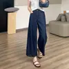 ¡Jeans de Tencel y Cáñamo con Ribete de Encaje! Pantalones Casuales Relajados Sin Estirar, Pantalones Finos de Mezclilla Transpirables de Longitud 9/10 para Verano