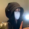 Chapéu Frio Estilo Coreano Preto para Mulheres, Outono e Inverno, Grande Circunferência da Cabeça, Novo Gorro Slouchy 2025, Solto, Emagrecimento Facial, Versátil, Chapéu Turbante