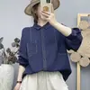 Camisa de algodão com gaze de camada dupla estilo japonês, manga longa, para mulheres, macia, amigável à pele, respirável, algodão puro, top de corte solto