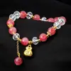 Pulseira Série Guofeng Mais Vendida Internacionalmente Cristal Rosa Diamante Colorido Bolsa da Sorte Fivela Ping An Lótus Rosa Bract Pulseira Artesanal para Mulheres