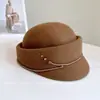 Chapéu de Visor Brilhante com Strass Estilo Japonês para Equitação Feminina, Chapéu de Feltro de Lã Australiana Quente para Outono e Inverno com Tira de Corrente Colorida Boné de Baseball