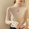 Playera Básica de Terciopelo Alemán de Doble Cara con Cuello Medio Alto para Otoño e Invierno, Moderna, Elegante, Simple, Cálida de Manga Larga para Mujer