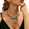 Conjunto de Joias Acessórios para Festa de Noiva Baile Festa Transfronteiriça Moda Luxo Leve Corrente de Clavícula Colar com Cravação de Diamantes Brincos